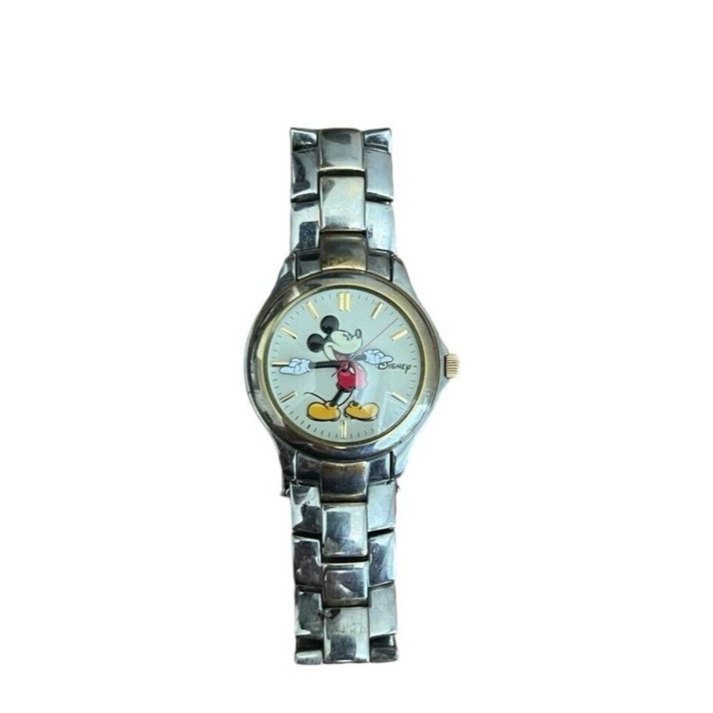 Disney Mickey Mouse Round Watch MU0929 Silver Gold Stainless Steel Needs Battery